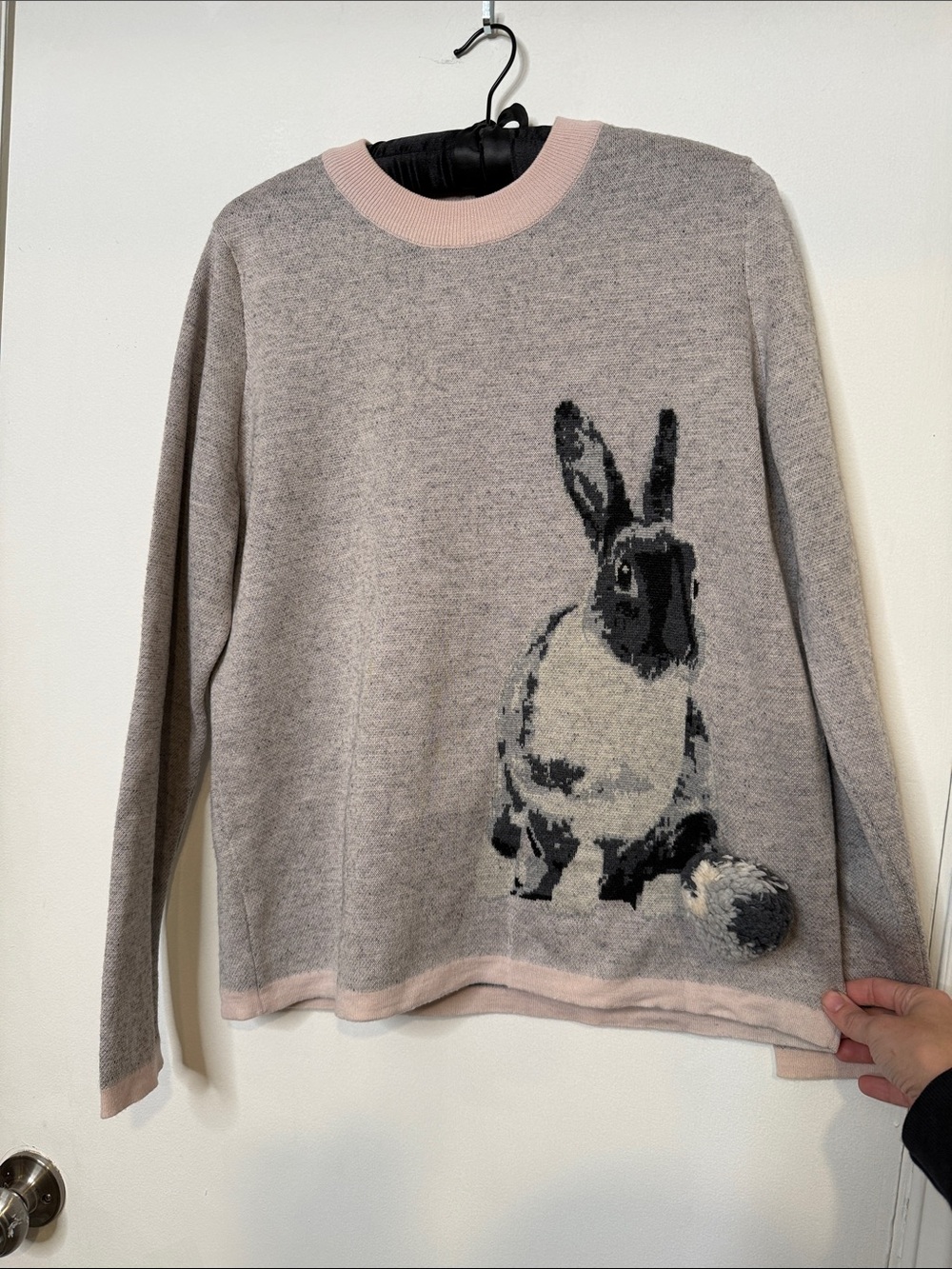 Paul Smith Gray Sweater with Pink Trim and Rabbit Motif